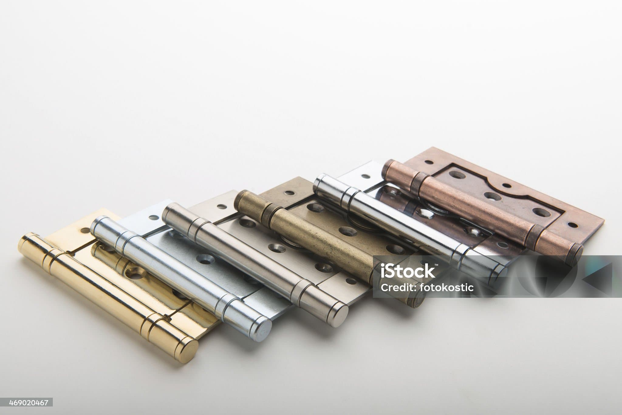 Butt hinges in multiple finishes — gold, silver, bronze, chrome, copper